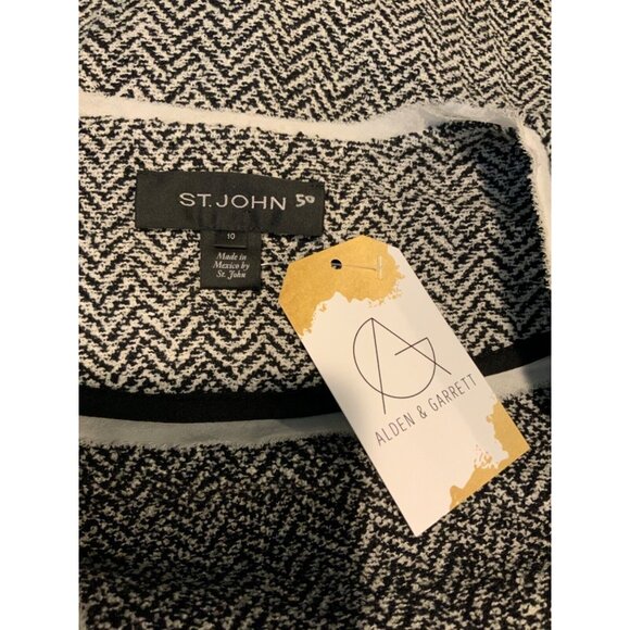 St. John Black White Wool Herringbone Jacket, Size 10 - Picture 5 of 5